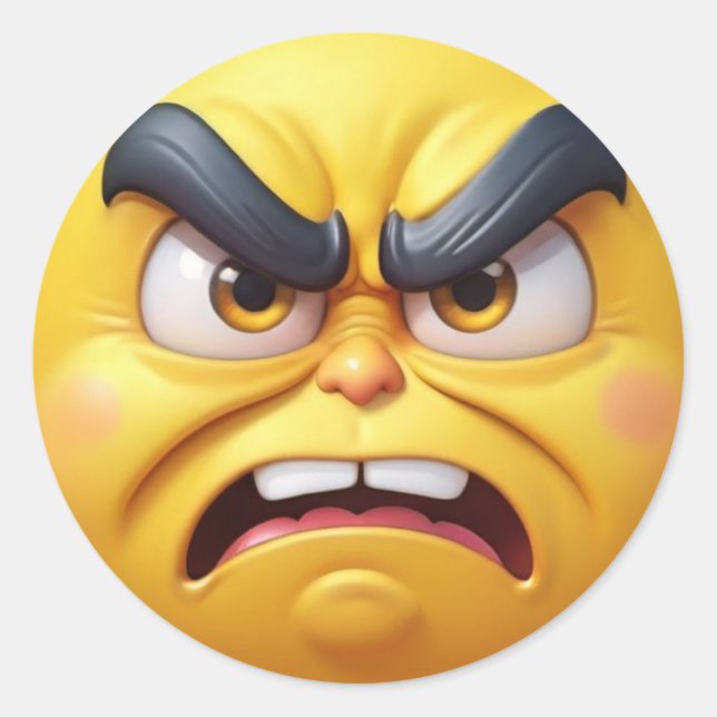 3D Angry Yellow Emoji Classic Round Sticker (Front)