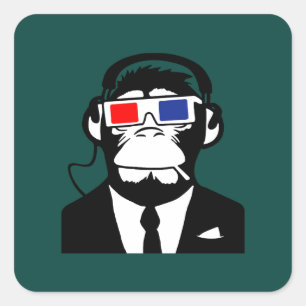 3D Ape Monkey Club Electro Motive Headphones Square Sticker