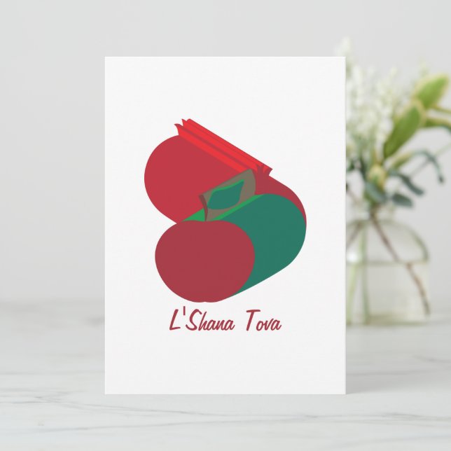3D apple and pomegranate Shana Tova Holiday Card (Standing Front)