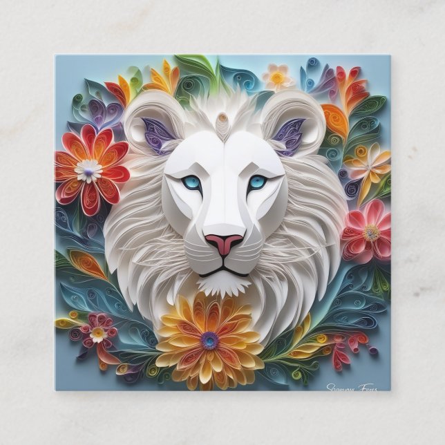 3D Art, Ethereal lion head fantasy concept art is  Square Business Card (Front)