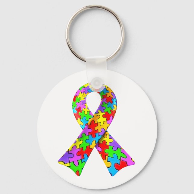 3D Autism awareness puzzle ribbon Keychain (Front)