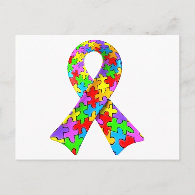 3D Autism awareness puzzle ribbon Postcard (Front)