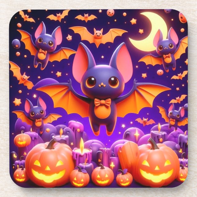 3D bats pumpkins halloween Coaster (Front)