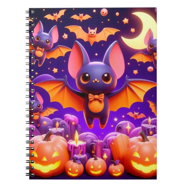 3D bats pumpkins halloween Notebook (Front)