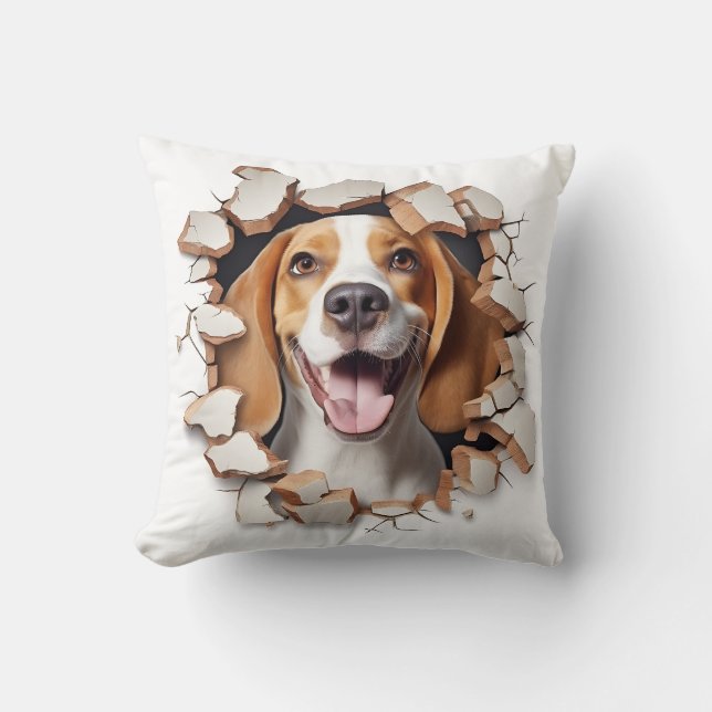3D Beagle Cracked Hole Throw Pillow (Front)