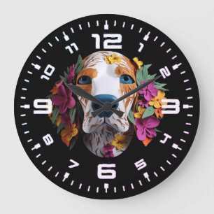 3D Beagle Floral Large Clock