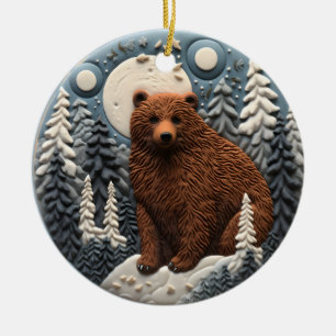 3D Bear Chirstmas Animal  Ceramic Ornament