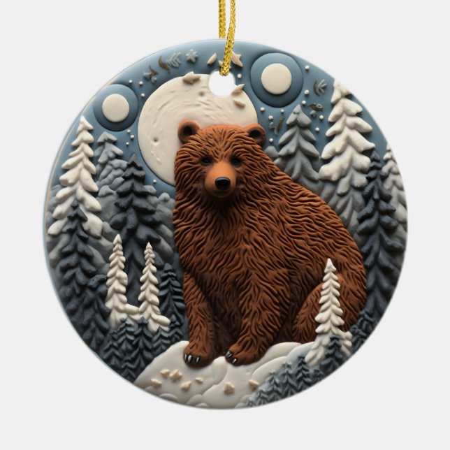 3D Bear Chirstmas Animal  Ceramic Ornament (Front)