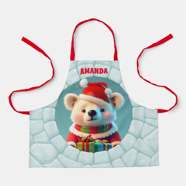 3D Bear Christmas Personalized Kids Apron (Front)