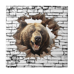 3D Bear Wall Break Art – Realistic Safari Tile