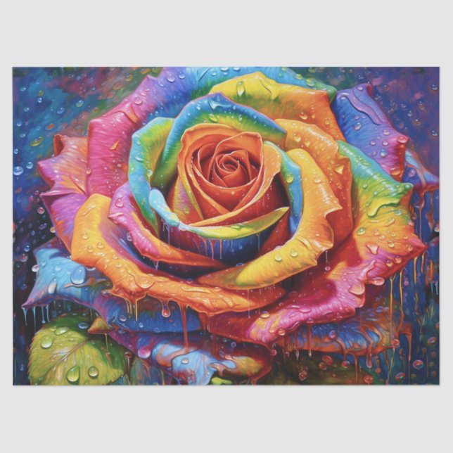 3d Beautiful Rainbow Rose Decoupage Tissue Paper (Front)