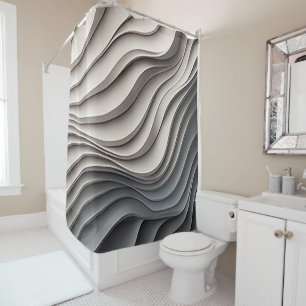 3D Beige and Grey Shower Curtain - Bathroom deco