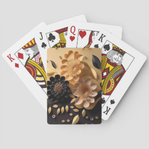 3D Black and Gold Flowers Playing Cards