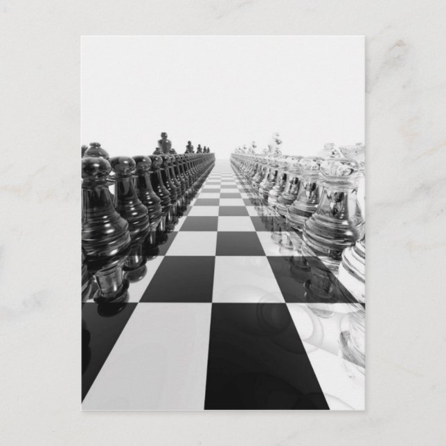 3D Black and White Chess Board Postcard (Front)