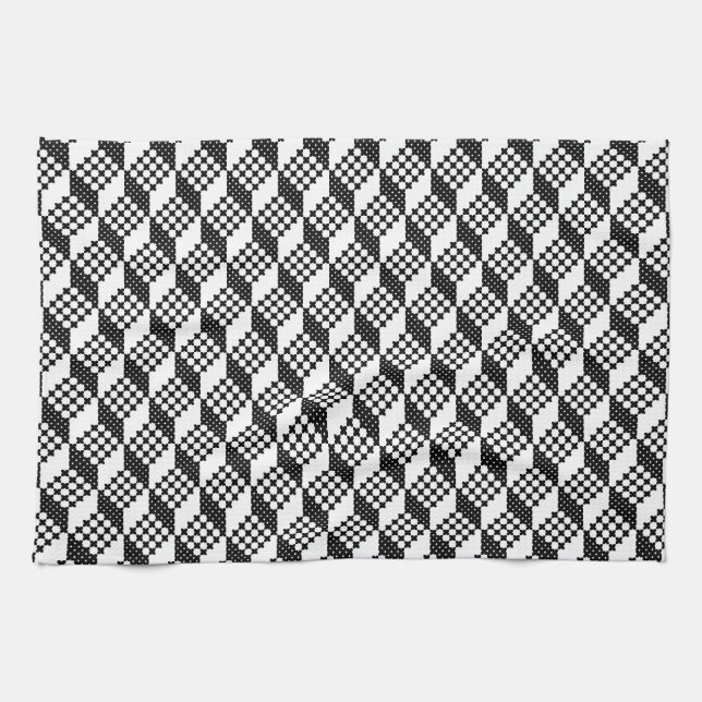 3D black and white cross-stitch cubes pattern Kitchen Towel (Horizontal)