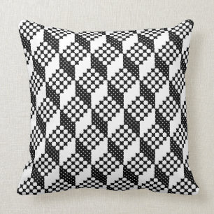 3D black and white cross-stitch cubes pattern Throw Pillow