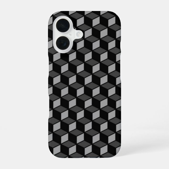 3D Black Optical Illusion iPhone 16 Case (Back)