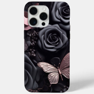 3D Black Roses & Butterfly iPhone 15 Pro Max Case
