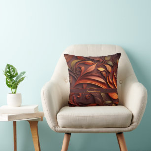 3D Blätter und Ranken Muster in Kupferfarben Throw Pillow