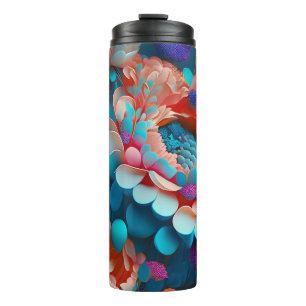 3D Blue and Orange Flowers Thermal Tumbler