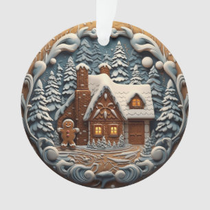 3d Blue Christmas Gingerbread House Ornament