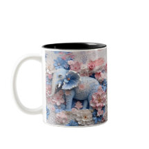 3D Blue Elephant Mug with Flowers