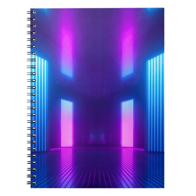 3d, blue pink violet neon abstract background, ult notebook (Front)