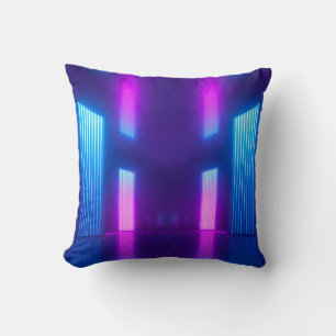 3d, blue pink violet neon abstract background, ult throw pillow