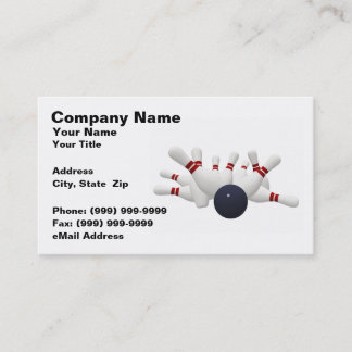 3D Bowling Ball Striking Pins (on White BG) Business Card