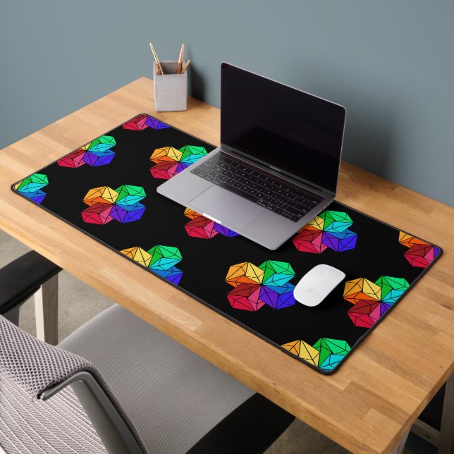 3D Bright Rainbow Cube Triangles on Black Desk Mat (Office 2)