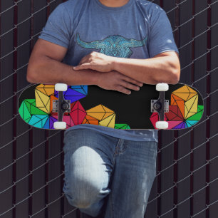 3D Bright Rainbow Cube Triangles on Black Skateboard