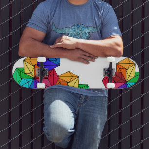 3D Bright Rainbow Cube Triangles on White Skateboard