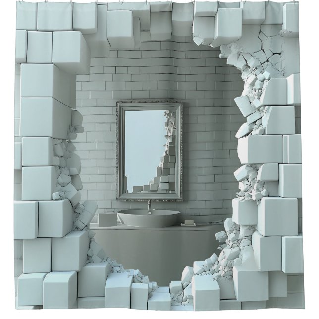 3D Broken Ice Wall Effect Shower Curtain (Front)