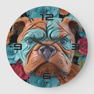 3D Bulldog Large Clock