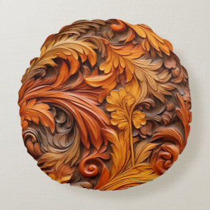 3d burnt orange floral round pillow