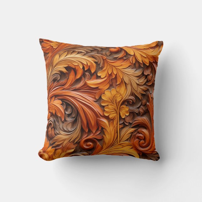 3d burnt orange floral throw pillow (Front)