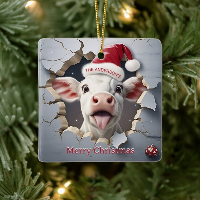 3D Calf Christmas Ceramic Ornament (Tree)