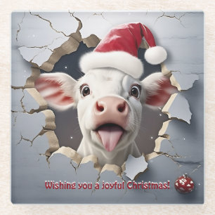 3D Calf Christmas Glass Coaster