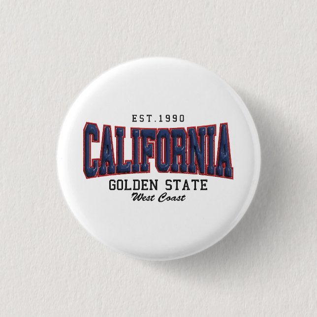 3D California  1 Inch Round Button (Front)