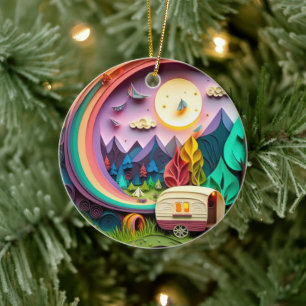 3D Camping Christmas Ceramic Ornament