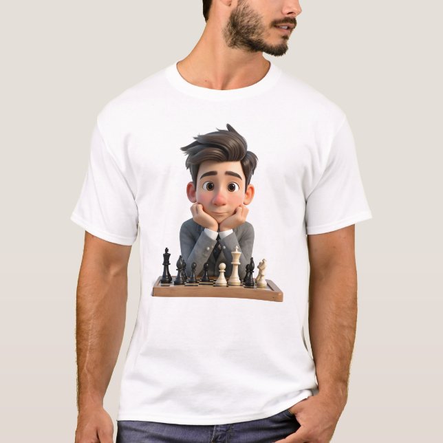 3D Cartoon Chessmaster Man Thinking T-Shirt (Front)
