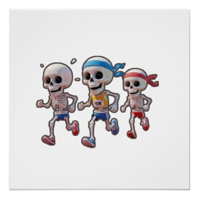 “3D Cartoon Skeleton Race • Funny Running Skeleton Poster (Front)