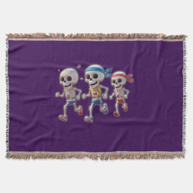 “3D Cartoon Skeleton Race • Funny Running Skeleton Throw Blanket (Front)