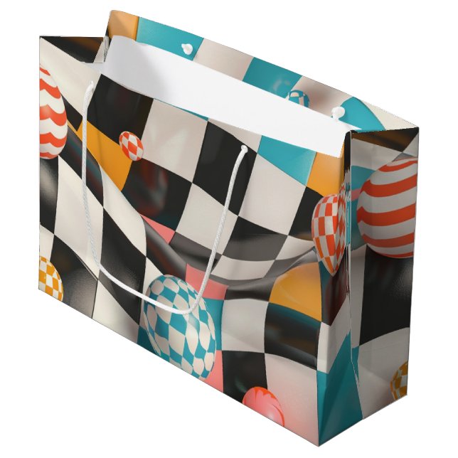 3D Chequerboard Grid with Floating Spheres (2) Large Gift Bag (Front Angled)