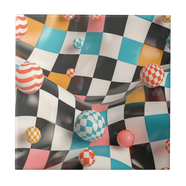 3D Chequerboard Grid with Floating Spheres (2) Tile (Front)