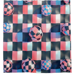 3D Chequerboard Grid with Floating Spheres Pattern