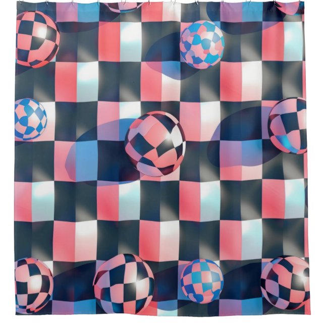 3D Chequerboard Grid with Floating Spheres Pattern (Front)