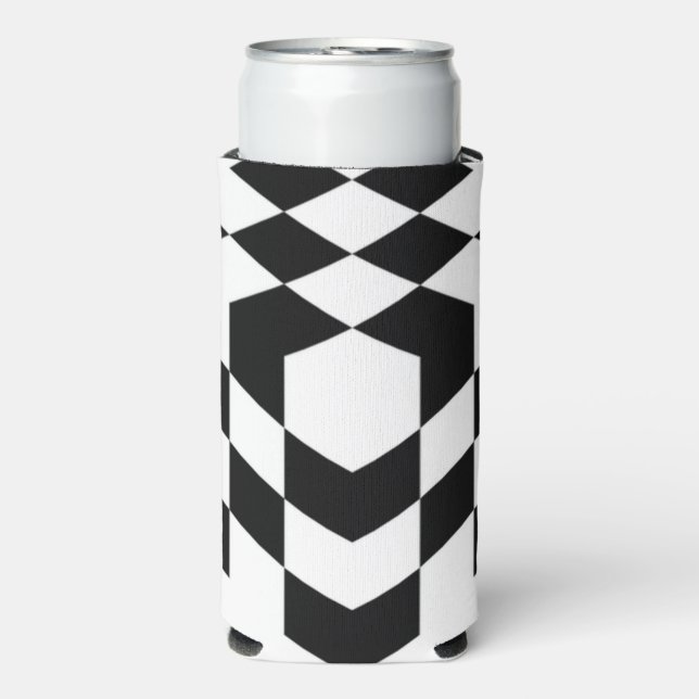 3d chessboard black cube white seltzer can cooler (Seltzer Front)