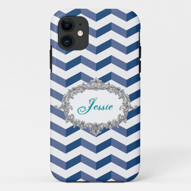 3D Chevrons Blue/Wht iPhone 5/5S Case Personalize (Back)