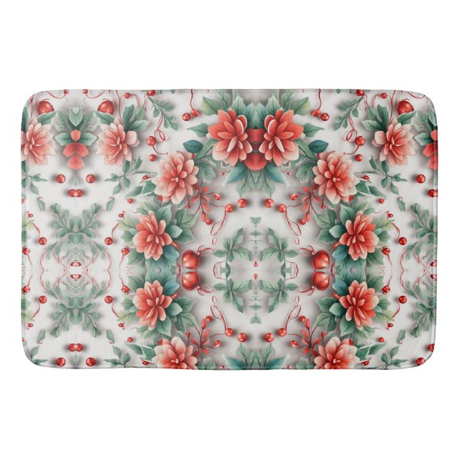 3d Christmas Flowers Digital Floral Patterns Bath Mat (Front)